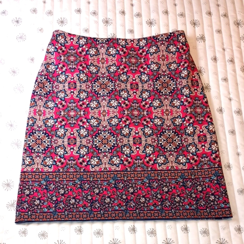Talbots Geometric Patterned Skirt - Red and Blue NWOT